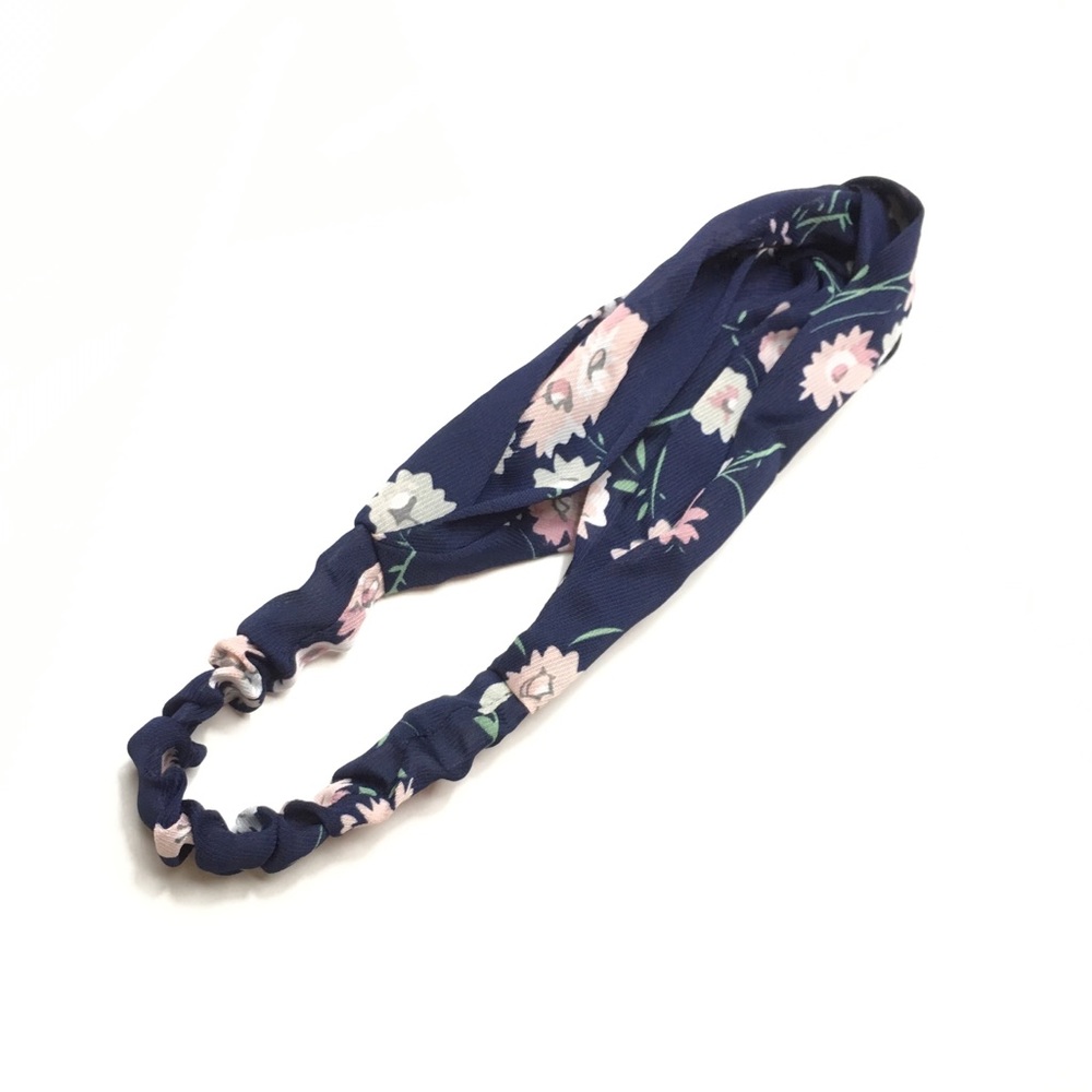 Navy Blue Floral Boho Twist Headband - Picture 4 of 7